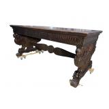 RARE OAK WINGED FIGURED BASE LIBRARY DESK