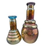 AMETHYST AND BLUE IRIDESCENT HEAVY PR OF VASES