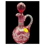 BOHEMIAN PINK CUT TO CLEAR CRUET WITH STOPPER