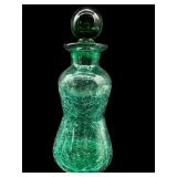 RAINBOW CRACKLE GLASS EMERALD GREEN BOTTLE WITH
