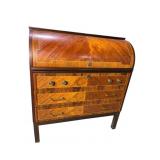 ITALIAN INLAID ROSEWOOD/WALNUT CYLINDER ROLL DESK