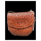 COLE-HAN WOVEN BROWN LEATHER HANDBAG