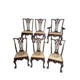 6 SOLID MAHOGANY ANTIQUE NEEDLEPOINT CHIPPENDALE