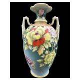 NIPPON HAND PAINTED DOUBLE HANDLED PORCELAIN VASE