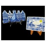 2 PC BLUE AND WHITE PORCELAIN TRIVETS