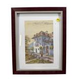 CHURCH SCENE WATERCOLOR IN FRAME