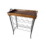 IRON WINE RACK WITH WICKER TRAY TOP