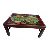 MAHOGANY FRAMED MAP COFFEE TABLE
