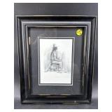 WESTERN THEME MAN SITTING ON STONE PRINT IN FRAME