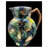 ANTIQUE MAJOLICA MULTI-COLOR PITCHER