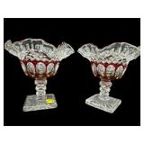 2 VINTAGE WESTMORELAND RUBY FLASH FOOTED COMPOTES