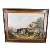 19TH CENTURY FARM SCENE OIL ON CANVAS