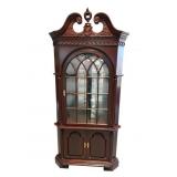 CRAFTIQUE SOLID MAHOGANY CARVED CORNER CABINET