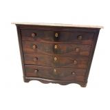 19TH CENT. FLAME MAHOGANY 4 DRAWER MARBLE TOP