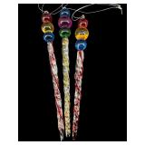 3 PC LOT MULTICOLOR SWIRL ART GLASS CHRISTMAS