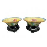 PR OF EXTRA SMALL YELLOW CLOISONNE BOWLS ON STAND