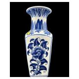 BLUE AND WHITE FLORAL FLARE TOP VASE