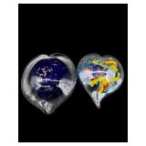 LOT OF 2 ART GLASS SIGNED 'FAY' 1996 HEART