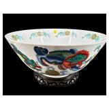 LARGE CHINESE EXPORT PORCELAIN PUNCH BOWL ON STAND