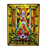 LARGE JEWELED LEADED GLASS WINDOW