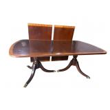 CLEAN MAHOGANY BANDED DOUBLE PEDESTAL BANQUET