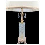 CRYSTAL PRISM LAMP WITH ORNATE BRASS FOOTED BASE