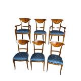 6 MAHOGANY AND SATINWOOD FAN DECORATED CHAIRS