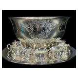 ONEIDA CASTLE COURT SILVER COMPLETE PUNCH BOWL SET