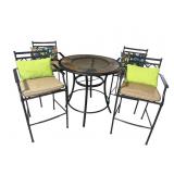 LIKE NEW BAR HEIGHT OUTDOOR TABLE AND 4 STOOLS