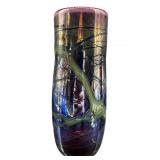 ARTIST SIGNED 1987 ART GLASS RED IRIDESCENT VASE