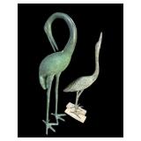 2 BRONZE EXTRA LARGE ORNATE CRANE FOUNTAINS; X2