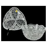 2 PC LOT CUT CRYSTAL SERVING TRAY AND BOWL