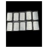 QUANTITY 10 1OUNCE FINE SILVER MATTHEY BARS