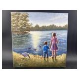 FEEDING DUCKS AT LAKE WACCAMAW, NC OIL ON CANVAS