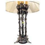 LARGE METAL LEAF DECORATED 4 LIGHT LAMP