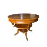 MAHOGANY LARGE BRASS INLAID 2 TIER ROUND TABLE