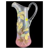 VICTORIAN HAND BLOWN PITCHER APPLIED BIRDS &