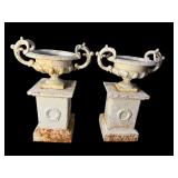 2 LARGE CAST IRON ADAMS STYLE URNS ON STAND