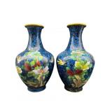 2 BLUE CLOISONNE VASES