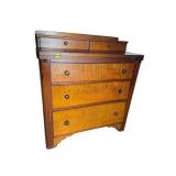 TIGER MAPLE AND WALNUT CHEST WITH FOLD OUT DESK