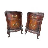 2 FLAME MAHOGANY SWAN CARVED TALL NIGHTSTANDS