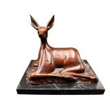 MILES METZGER 1996 BRONZE DEER ON MARBLE BASE