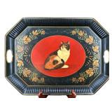 DONANDRES DESIGNERS HAND PAINTED CAT TOLEWARE TRAY