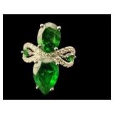 14K WHITE GOLD TSAVORITE & DIAMOND RING