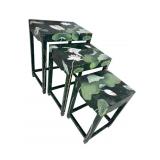 SET OF 3 PAINT DECORATED STACKING TABLES