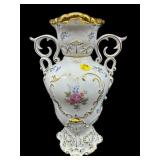 HOLLOHAZA HUNGARY HAND PAINTED FLORAL 2 HANDLED