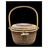 NANTUCKET SCRIMSHAW WHALE FRIENDSHIP WOVEN BASKET