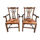 2 SOLID MAHOGANY CHIPPENDALE ARM CHAIRS