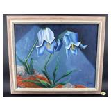 SALLY SHANKMAN 1961 BLUE LILIES OIL ON BOARD