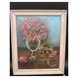 FRENCH OIL ON CANVAS FLOWERS IN VASE
